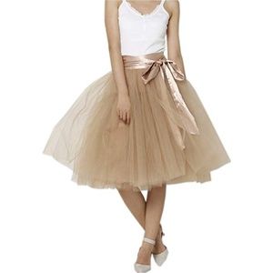 Women Knee Length Bowknot Layered Tulle Party Prom